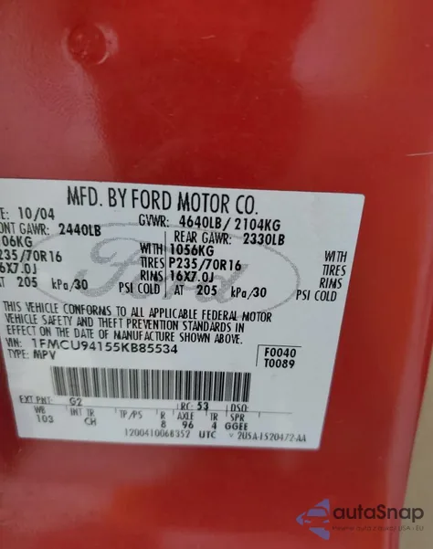 2005 Ford Escape Limited из США, поврежденный, VIN 1FMCU94155KB85534